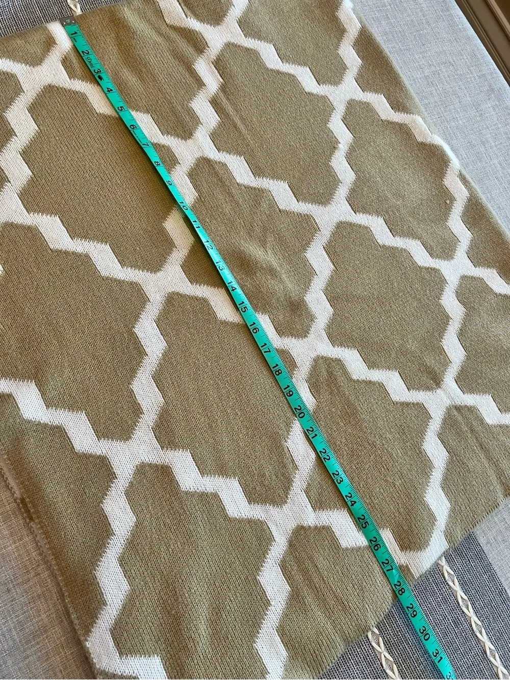 TWO Pottery Barn Camel & Ivory Geometric Knit Throw Blankets